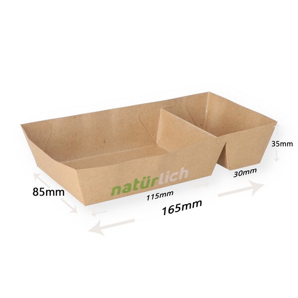 Food-Tray braun biologisch abbaubar 2-geteilt 165 x 80 x 35 mm 
