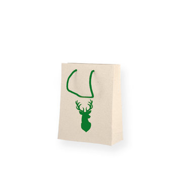 Grass paper carrier bag deer 18x10x23cm with cord