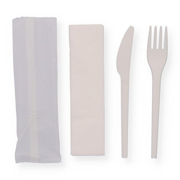 CPLA Premium Mehrweg Besteckset weiß Messer/Gabel/Serviette 
