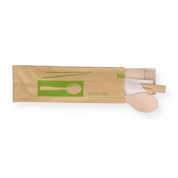 Bamboo chopsticks and spoon and napkin in a paper bag | 500 pieces 