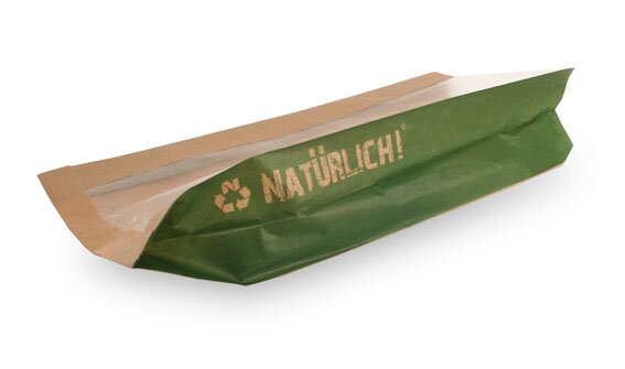 Bio Sichtstreifenbeutel f&uuml;r Baguette mit Pergaminfenster 12+6x44cm 