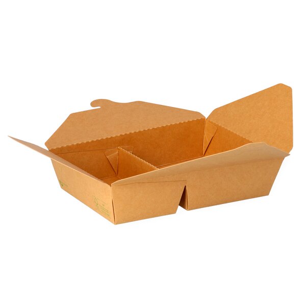 Food box brown flat 2-section 600/400ml 215x158x48mm 