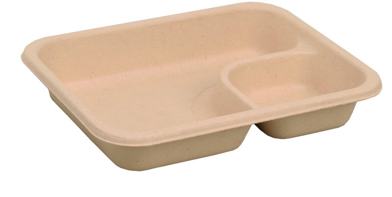 Bagasse Nacho-Tray groß natur mit Dipp-Fach 