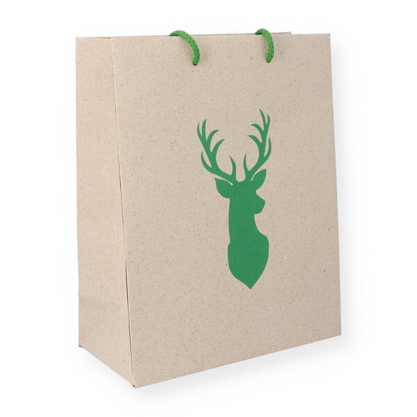 Graspapier-Tragetasche Hirsch 26x13x33cm mit Kordel 