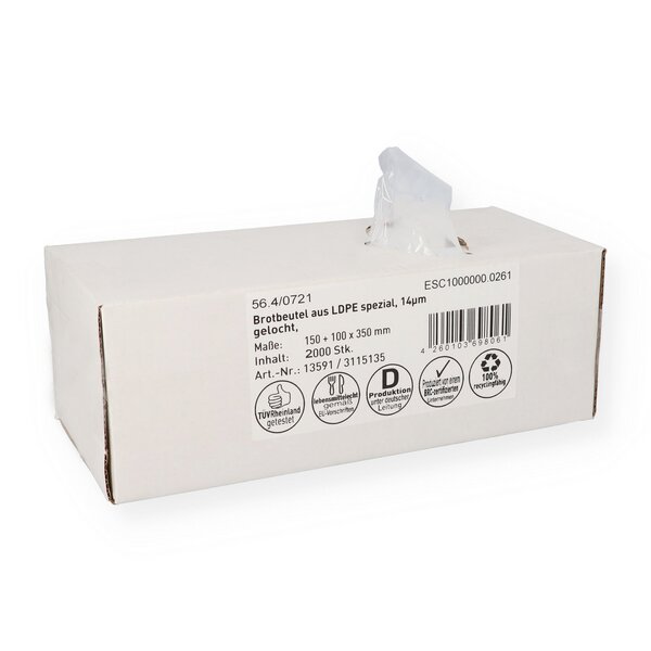 Faltenbeutel gelocht Spezialfolie 14my 15+10x35cm 