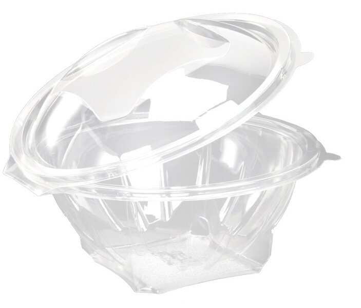 Salad box R-PET round 500cc with hinged lid 