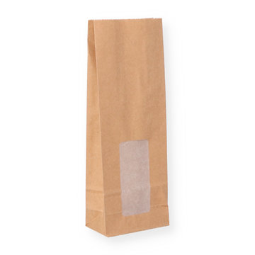 Blockbodenbeutel braun mit Pergamin-Fenster 9+5x24,5cm