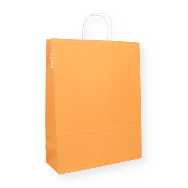 Papiertragetaschen orange 32+12x41cm mit gedrehten Kordeln 