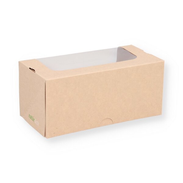 Food-Box braun Snackbox mit PET Fenster 200x100x90mm 
