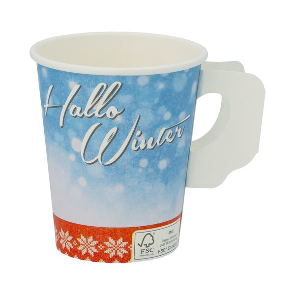 Pappbecher mit Griff 200ml "Hallo Winter" Glühweinbecher 