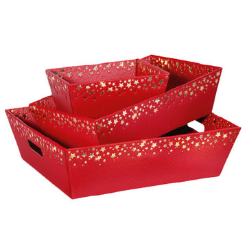 Pr&auml;sentkorb rechteckig "Sternenregen rot"