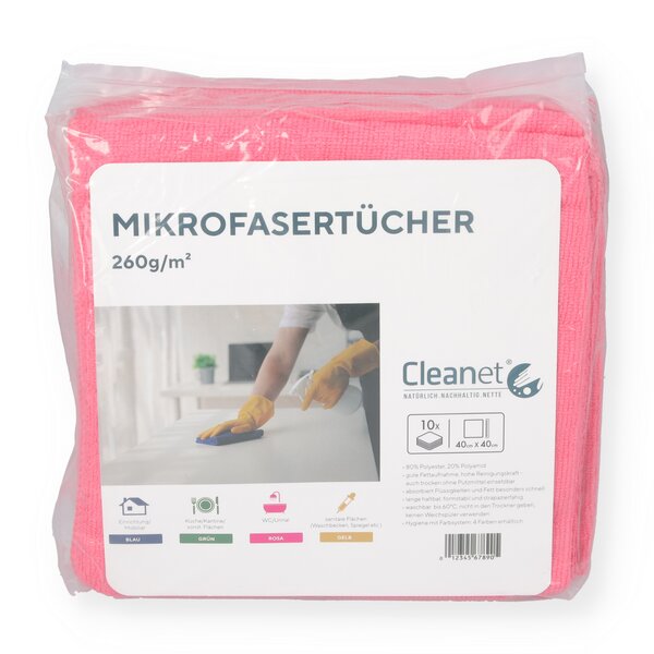 Mikrofasertuch rosa Cleanet 10 Stück 40x40cm 
