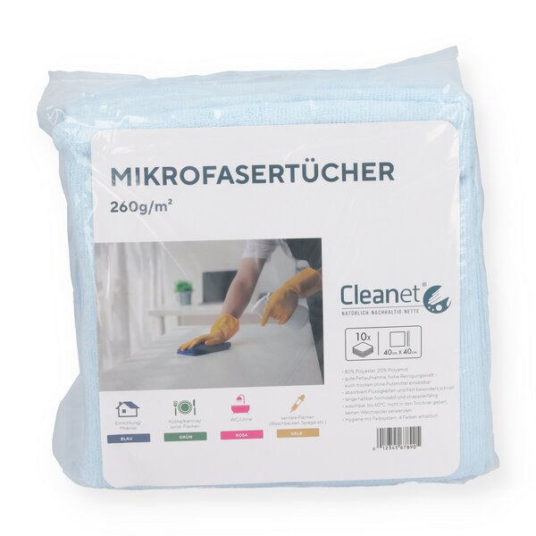 Mikrofasertuch blau Cleanet 10 St&uuml;ck 40x40cm 