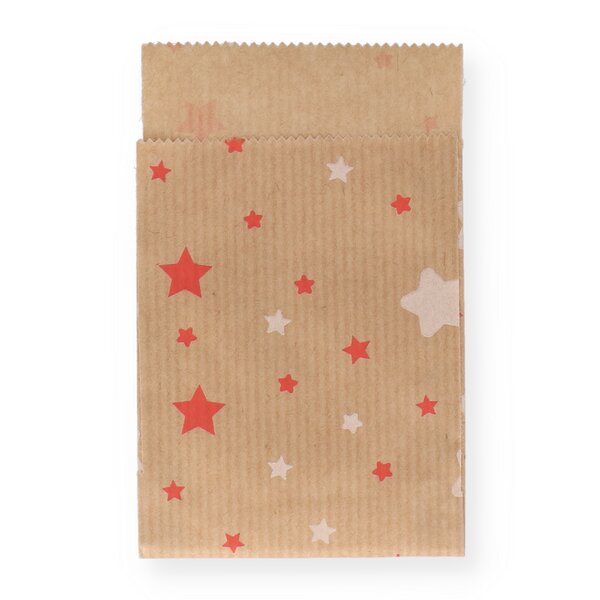 Geschenkflachbeutel Sterne rot-weiß 7x9+2cm Klappe 