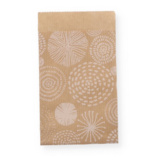 Gift bag circles white 9,5x14+2cm flap 