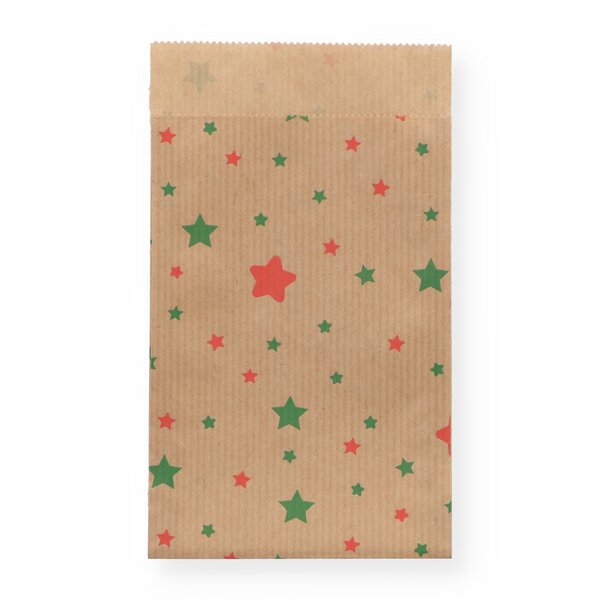 Gift bag stars green-red 9,5x14+2cm flap 