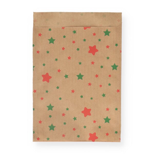 Geschenkflachbeutel Sterne grün-rot 13x18+2cm Klappe 