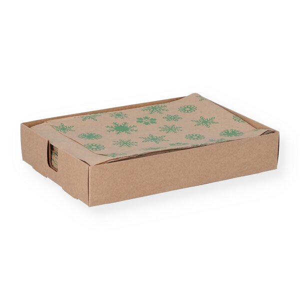 Geschenkflachbeutel Flocken grün 13x18+2cm Klappe 