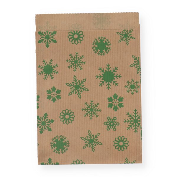 Geschenkflachbeutel Flocken grün 13x18+2cm Klappe 