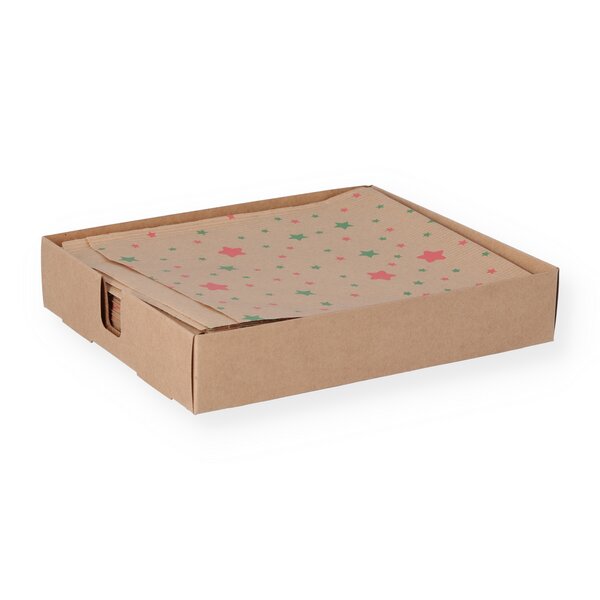Geschenkflachbeutel Sterne gr&uuml;n-rot 16x18,5+2cm Klappe 