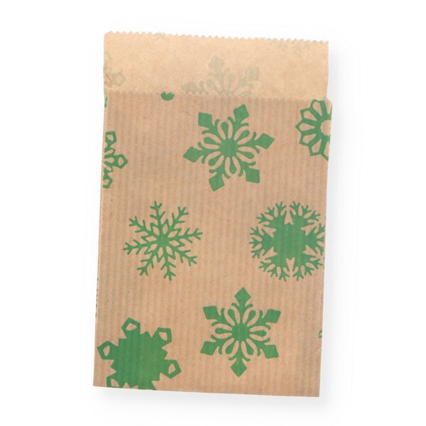 Geschenkflachbeutel Flocken grün 7x9+2cm Klappe 