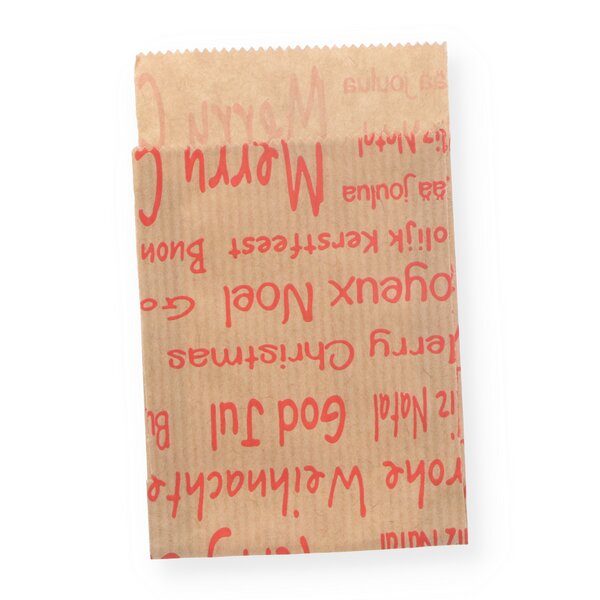 Geschenkflachbeutel Schrift rot 7x9+2cm Klappe 