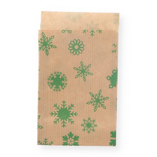 Gift bag flakes green 9,5x14+2cm flap 