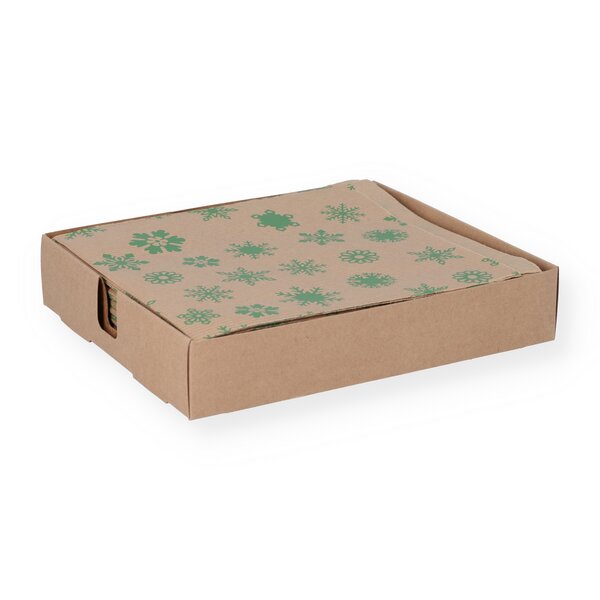 Geschenkflachbeutel Flocken gr&uuml;n 16x18,5+2cm Klappe 