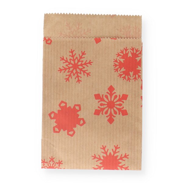 Geschenkflachbeutel Flocken rot 7x9+2cm Klappe 