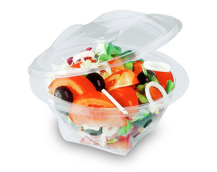 Salad box RPET round 600ml with hinged lid 