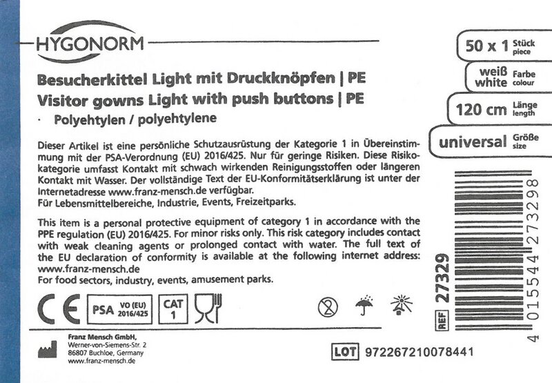 Einwegkittel, Besucherkittel PE wei&szlig; 