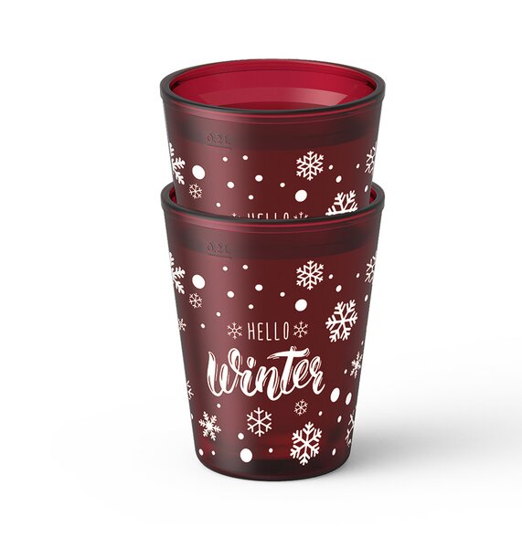 Gl&uuml;hweinbecher Mehrweg 0,2 l "Hello Winter" Mehrwegbecher 