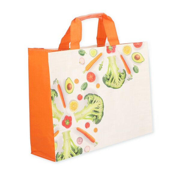 PP Woven Bag Tragetasche mit kurzen Henkeln Motiv "Marktfrisch" 37+23x36cm matt 