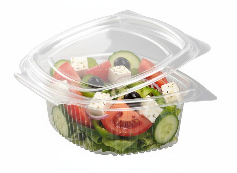 Salad box oval R-PET 1000 ml with hinged lid 