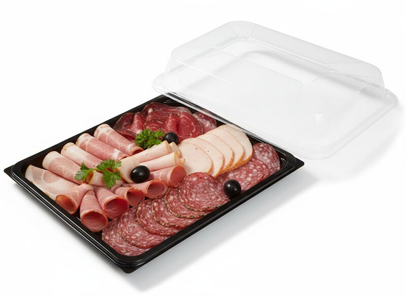 Gourmetplatte mit Haube schwarz 35x24cm 