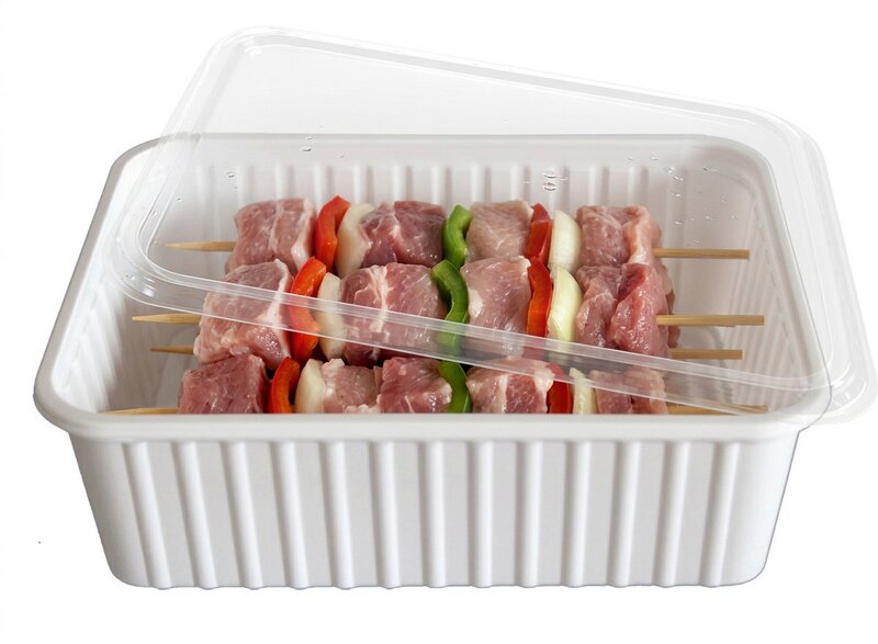 Rectangular trays white PS 1000cc with lid 