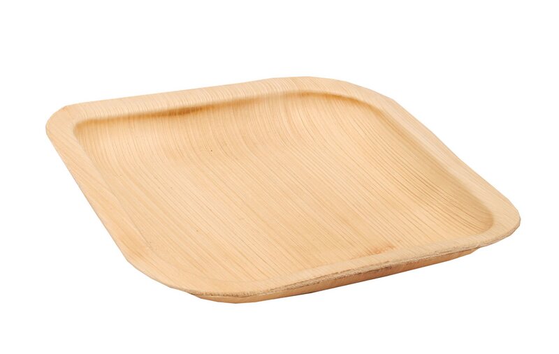 Palm leaf plate 15.5x15.5cm square with rim, 2cm deep 