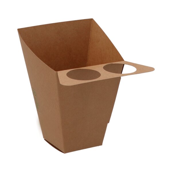 French fries chute with dipping tray size S square brown Kraft 