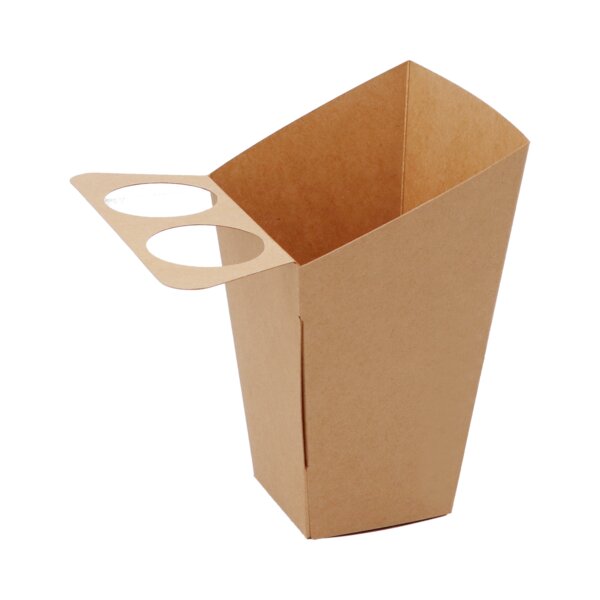 French fries chute with dipping tray size S square brown Kraft 