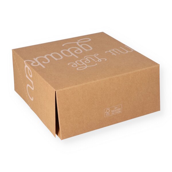 Cake box brown Kraft 23x23x10cm with neutral print 