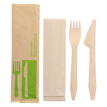 Wooden cutlery set premium knife/fork/napkin | 500 pieces
