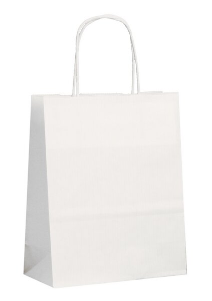 Paper carrier bags white 18+8x22cm unprinted with paper cord 