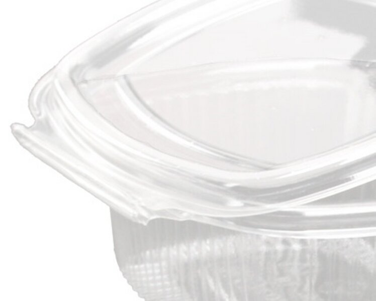 Salad box oval R-PET 500 ml with hinged lid 