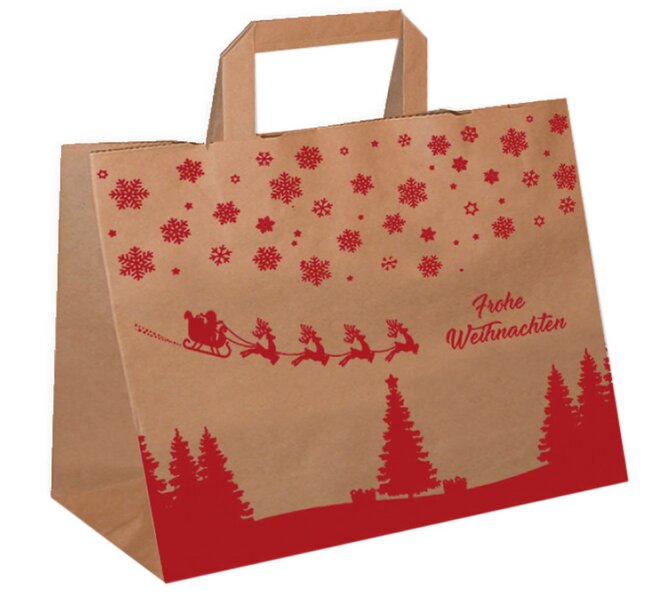 Weihnachtstragetaschen Papier braun "Frohe Weihnachten" 32+21,5x27cm 