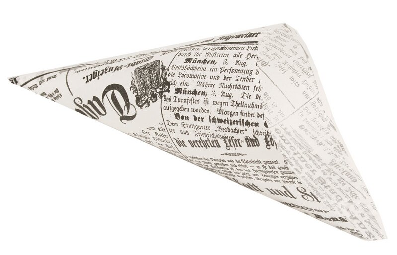 Spitztüten aus Pergament-Ersatz "Zeitungsdruck" 21cm Fahne (200g) 