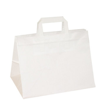 Papiertragetaschen wei&szlig; 26+20x28 cm mit breitem Boden
