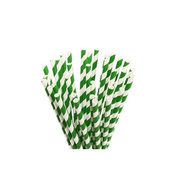 Paper drinking straws green/white 6x200mm