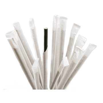 Paper straws black individually wrapped 6x210mm