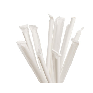 Paper straws white individually wrapped