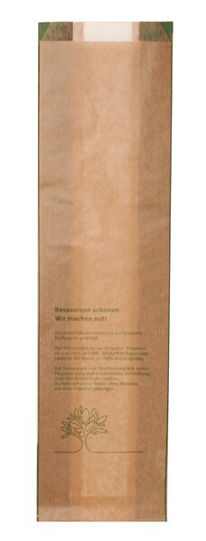 Bio Sichtstreifenbeutel f&uuml;r Baguette mit Pergaminfenster 12+6x44cm 